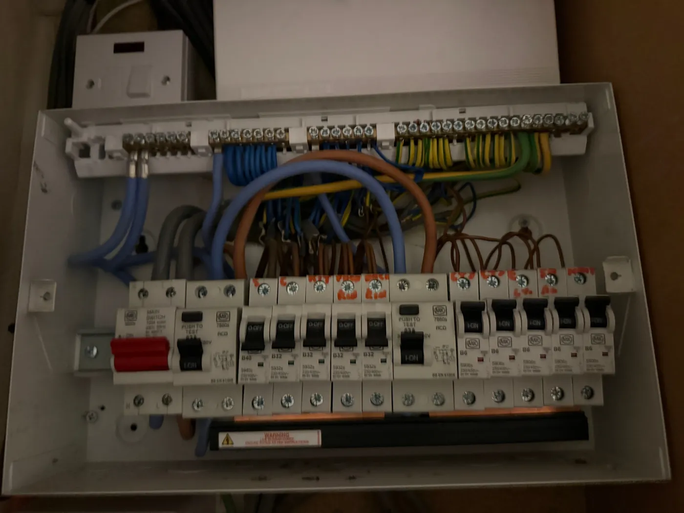 Commercial distribution board opened for inspection